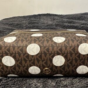 Michael Kors Brown and White Dot Pattern Clutch